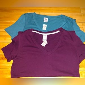 NWTs Pink Victoria Secret Shirts - (Set of 2) Size Medium - Purple & Teal